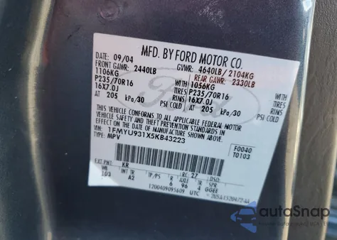 2005 Ford Escape Xlt z USA, uszkodzony, nr VIN 1FMYU931X5KB43223